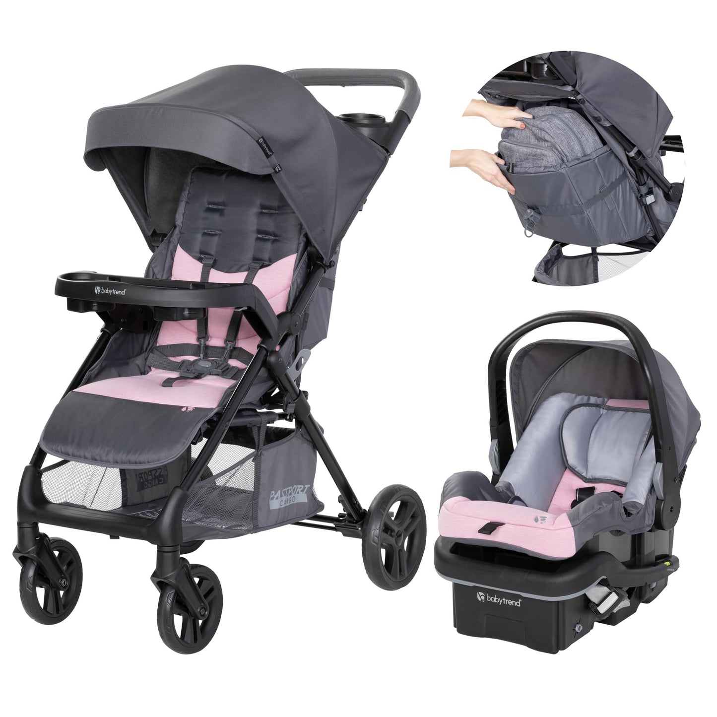 Baby Trend Passport® Carriage Stroller Travel System with EZ-Lift™ Infant Car Seat, Dash Pink