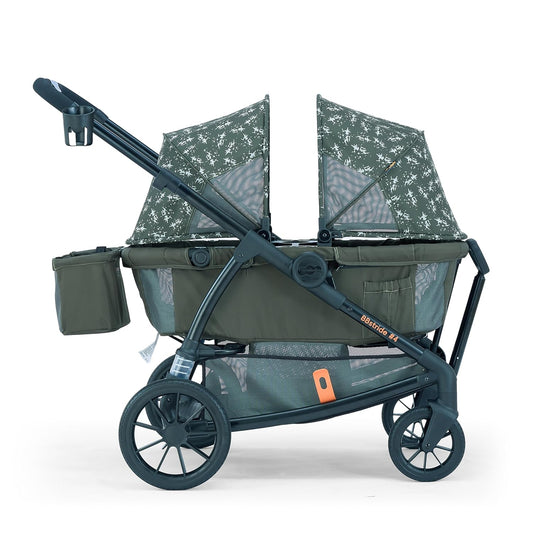 Pamo Babe All-Terrain Wagon Stroller for Two Kids, Double Stroller with Push or Pull Handle, Canopy, Storage Basket, Dinner Plate, Oversized Damping Wheels, Mosquito Net and Rain Cover Green