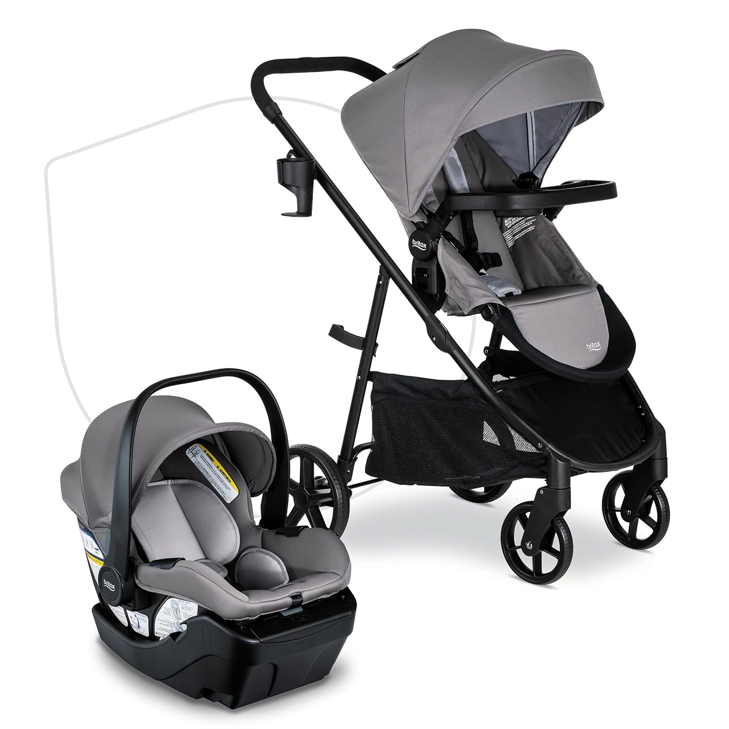 Britax Willow Brook Baby Travel System, Infant Car Seat and Stroller Combo with Aspen Base, ClickTight Technology, RightSize System and 4 Ways to Stroll, Graphite Glacier