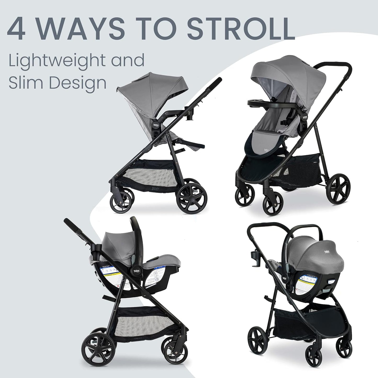 Britax Willow Brook Baby Travel System, Infant Car Seat and Stroller Combo with Aspen Base, ClickTight Technology, RightSize System and 4 Ways to Stroll, Graphite Glacier